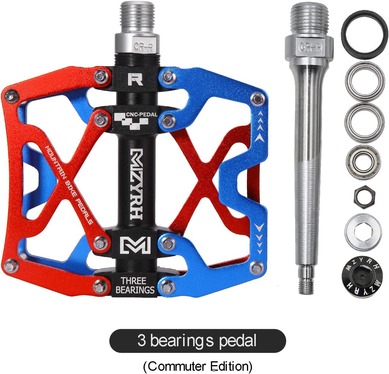 Mountain Bike Pedals, Ultra Strong Colorful CNC Machined 9/16" Cycling Sealed 3 Bearing Pedals