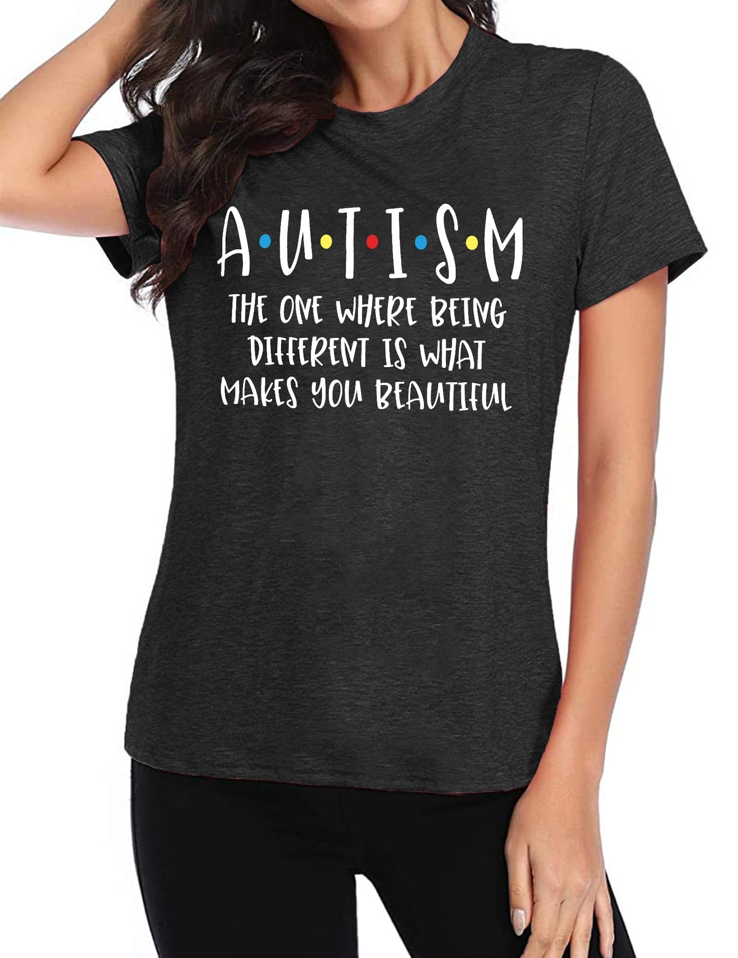 Autism Awareness Shirts Women Autism T Shirt Autistic Acceptance Tee Casual Inspirational Tops Grey