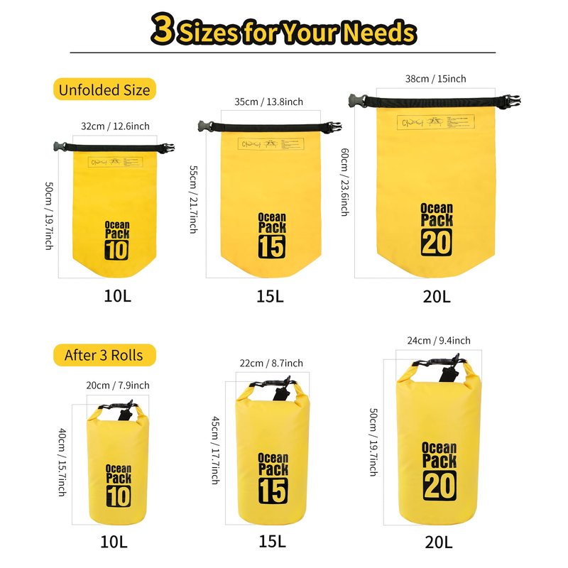 KINGS KRAFT Dry Bag Waterproof for Women Men,20L Rolled Lightweight Dry Storage Bag Backpack with Phone Case for Travel,Swimming,Boating, Kayaking,Camping & Beach,Yellow