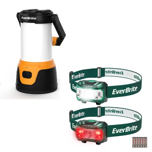 EverBrite 1000 Lumens Rechargeable LED Camping Lantern and 2 Pack Headlamp