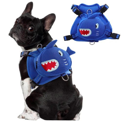 OUOBOB Dog Harness with Backpack, Adjustable Dog Backpack Harness for Small Medium Dogs, No-Pull Breathable Backpacks for Dogs to Wear, for Traveling, Hiking, Camping, Training, Blue M