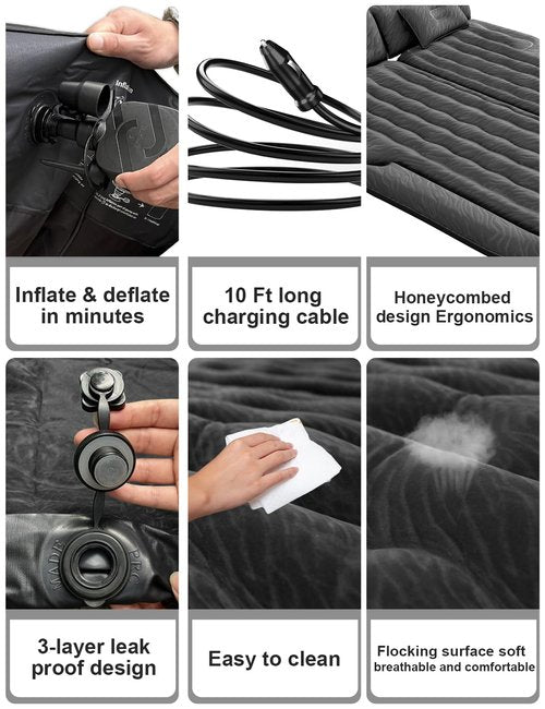 Umbrauto SUV Air Mattress for Trunk: Upgraded Car Camping Mattress with Flocked Surface and Extra Thick Bottom, Van Sleeping Bed for Back Seat with Pump, Nozzle, Repair Patch, Carry Bag