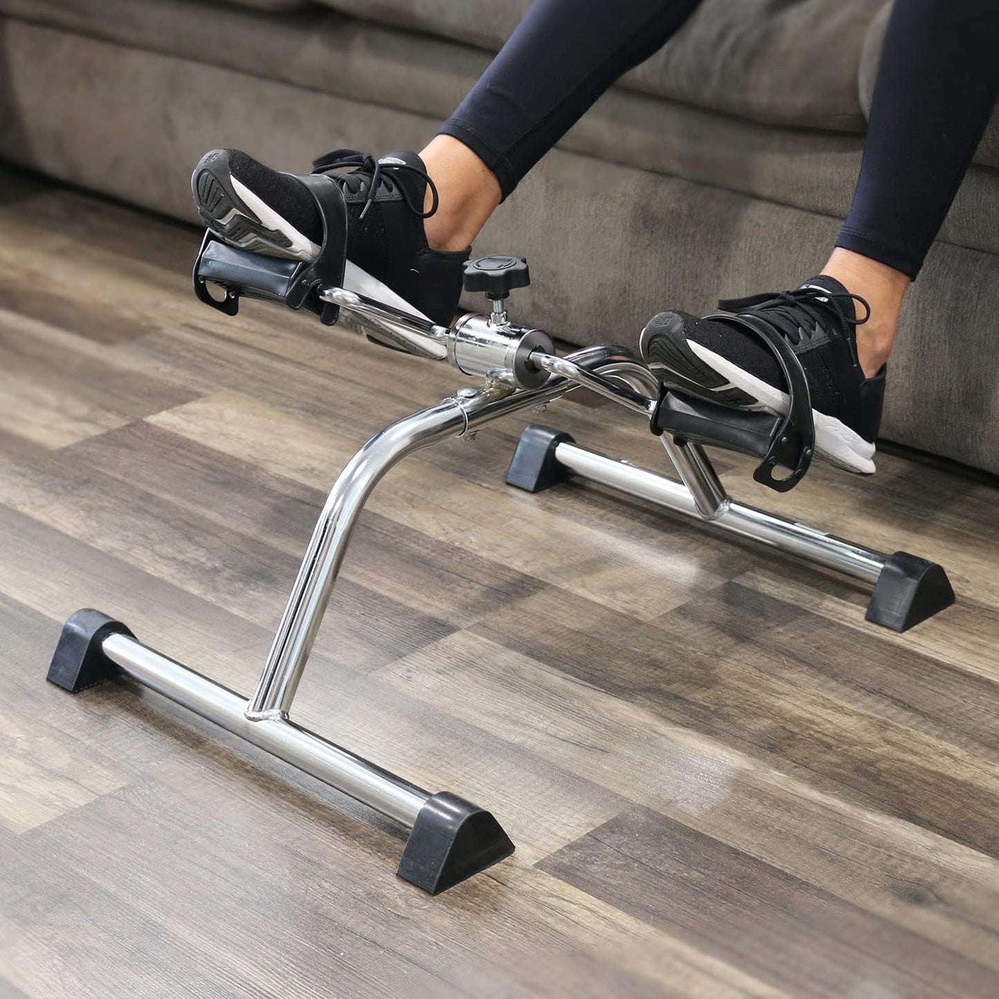 DMI Portable Exercise Bike, Under Desk Bike Pedal Exerciser for Arms or Legs can be used as Workout Equipment or Physical Therapy with Manual Tension Adjuster, Chrome