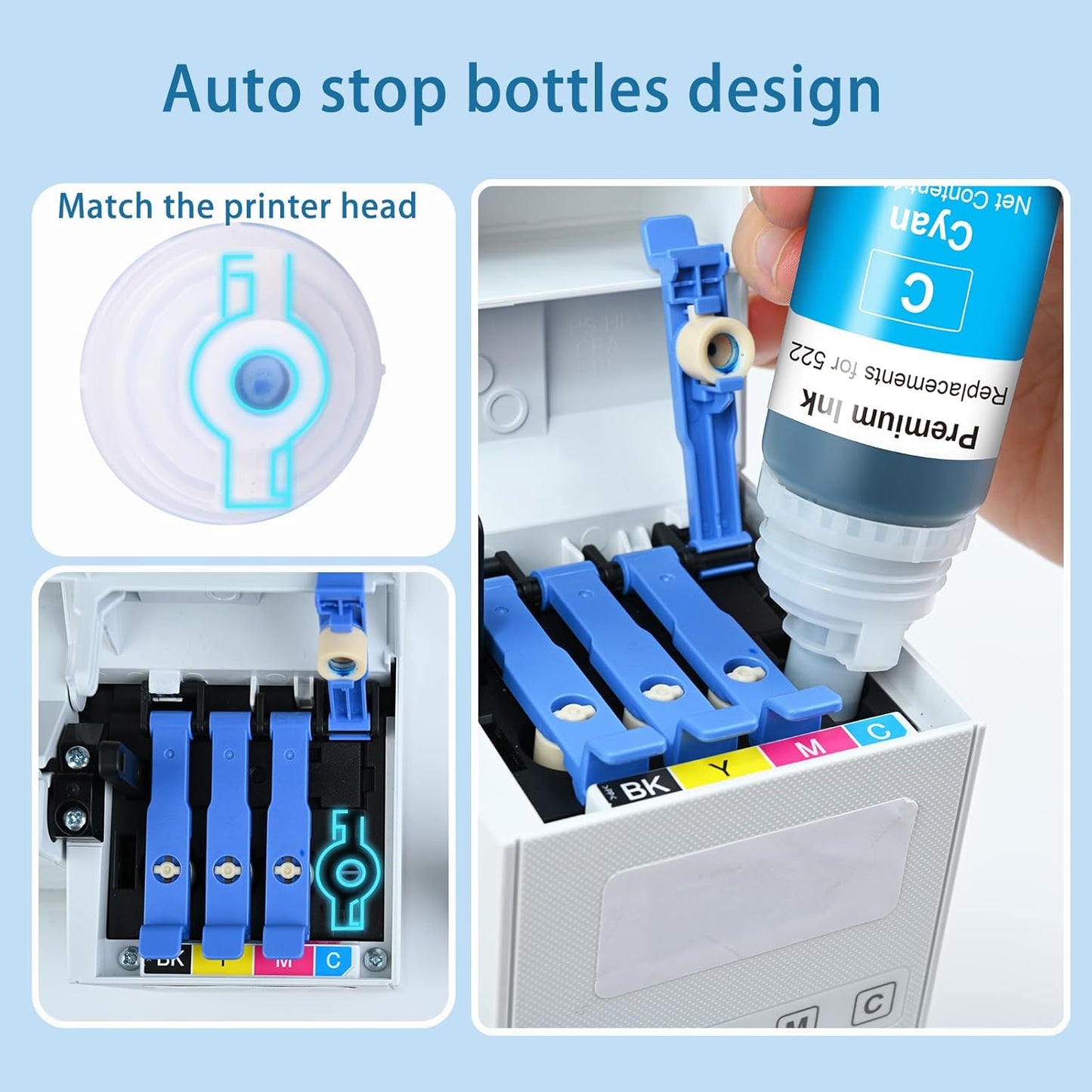 T502 502 Ink Refill Bottles Remanufactured for Epson T502 502 Ink for EcoTank ET-3850 ET-2850 ET-4850 ET-15000 ET-3760 Printer (4 Bottles, BK,CMY)