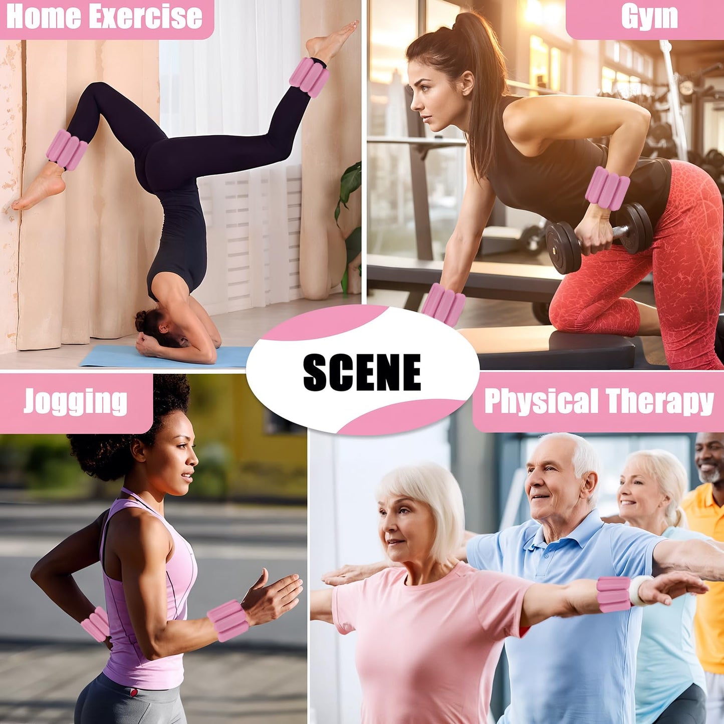 Ankle Weights for Women Wrist Weight: Adjustable Arm Weight Set for Yoga Barre Pilates Walking Aerobics Pool Exercise, Pack of 2, 2Lbs(1 Lbs each), Pink