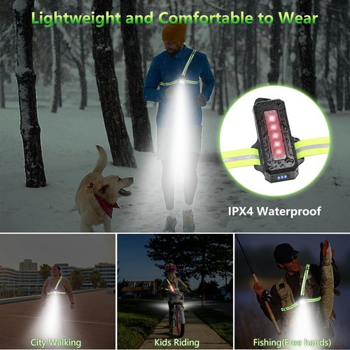 Running Lights for Runners - True 800 Lumen LED Chest Light, Night Running, Adjustable Beam, Yellow Reflective Gear, 4-8h USE TIME