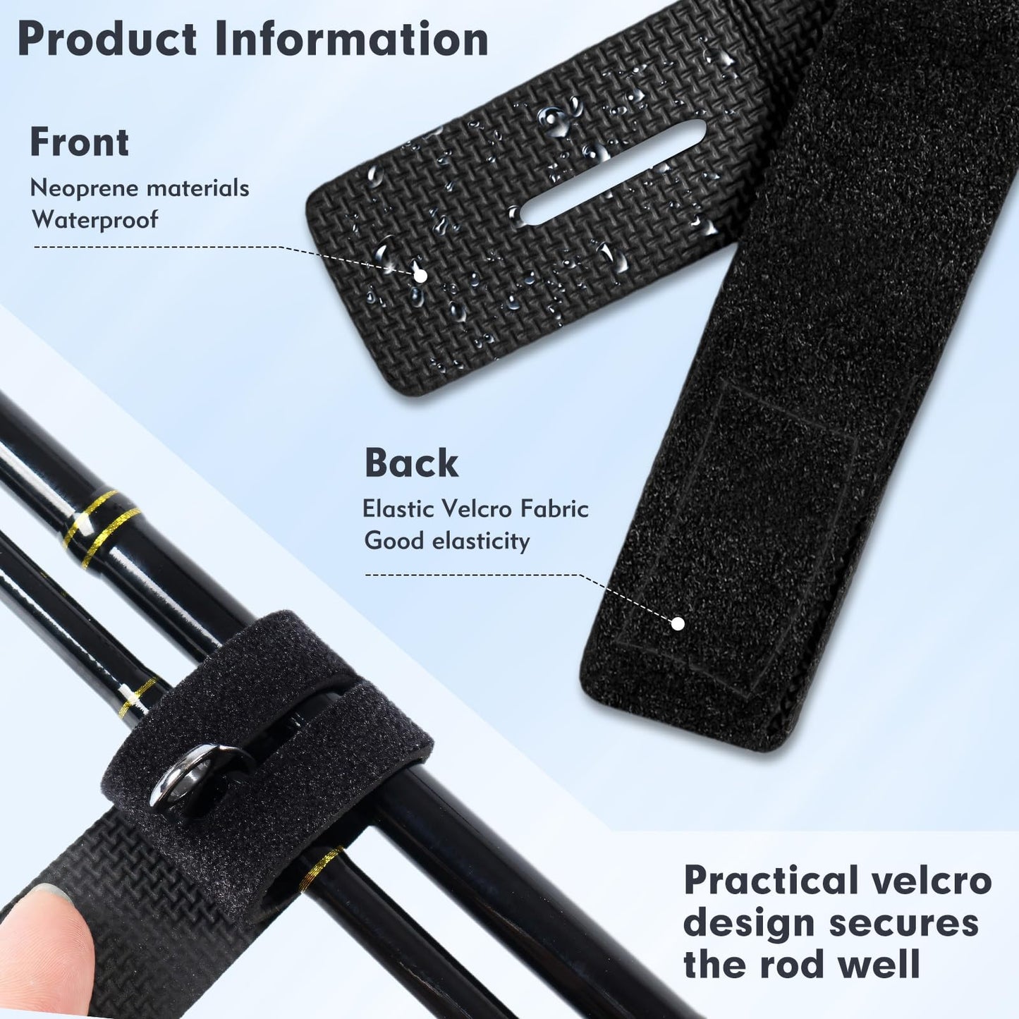 Fishing Rod Straps, 6Pcs Fishing Rod Ties Stretchy Fishing Pole Straps Fishing Rod Wrap Fishing Rod Accessories, Black