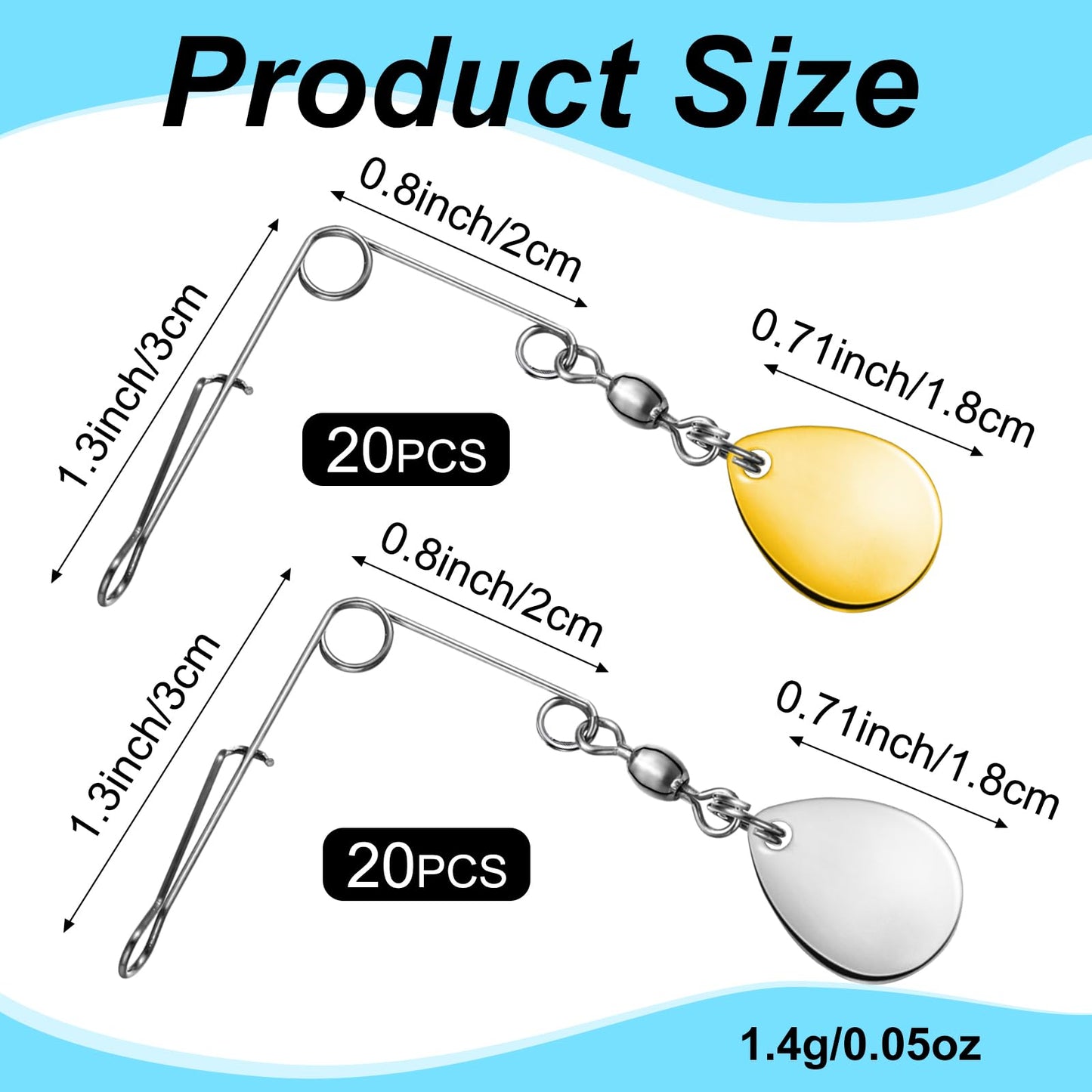 Sumind 40 Pieces Fishing Spinner Blades Spinner Bait Smooth Spoons Rigs Fishing Spoons Blades Lures Accessories(Silver Gold)