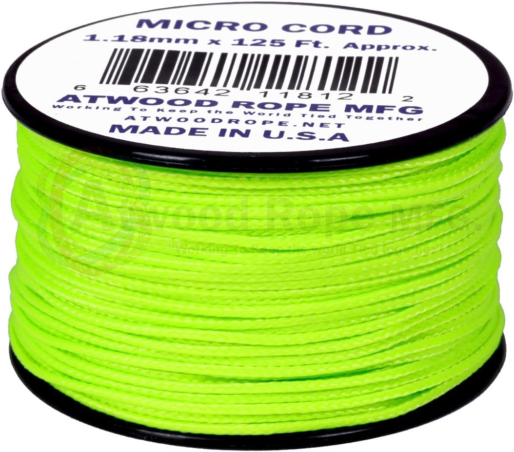 MS18 Neon Green 1.18mm x 125' USA-Made Micro Cord Paracord for Outdoor Use