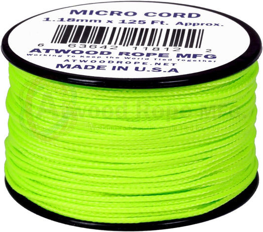 MS18 Neon Green 1.18mm x 125' USA-Made Micro Cord Paracord for Outdoor Use