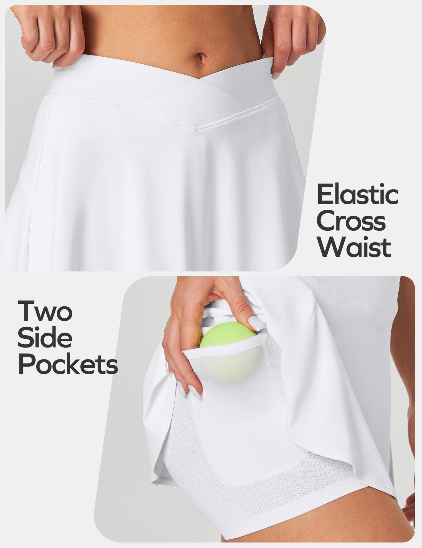 Ewedoos Women's Athletic Skirt Cross Waist Tennis Skirt with Pockets Linner Skorts Tennis Skirts Golf Pickleball Casual White
