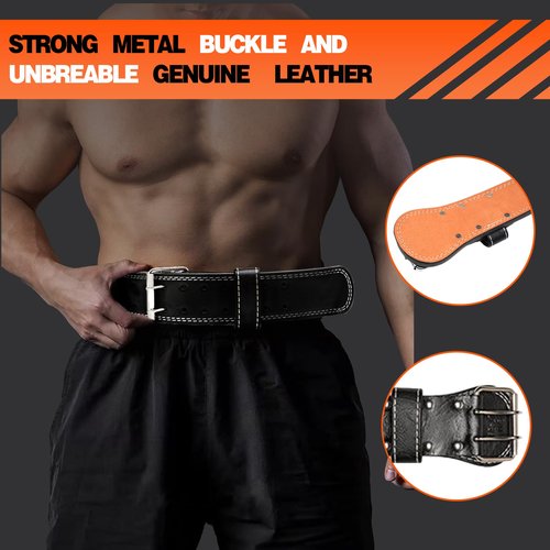 Leather Weight Lifting Belt, Men Belt for Gym Weight Belt Lumbar Back Support Powerlifting Weightlifting Heavy Duty Workout Training Strength Training Fitness (Black-L)