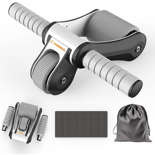 TEWONKAL Portable Ab Roller Wheel with Knee Pad & Storage Bag, Foldable Design Quiet Wheels with Smooth Bearings, At Home Gym Travel for Strength Training