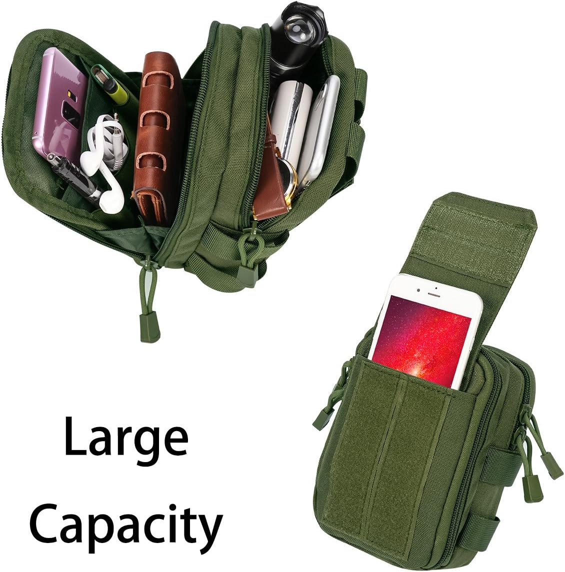 IronSeals Multipurpose Tactical Nylon Molle Utility EDC Pouch Waist Pack Detachable Strap with Flag Patch for iPhone 15 Pro Max/15 Pro/15/14 Plus/14 Pro Max/13 Pro Max/12 Pro Max/11 Pro Max