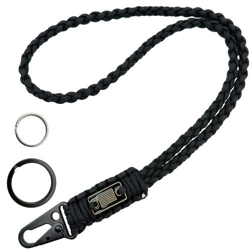 DDOUT Heavy Duty Paracord Lanyard for ID Badges, Tactical Military Braided Lanyard with USA Flag