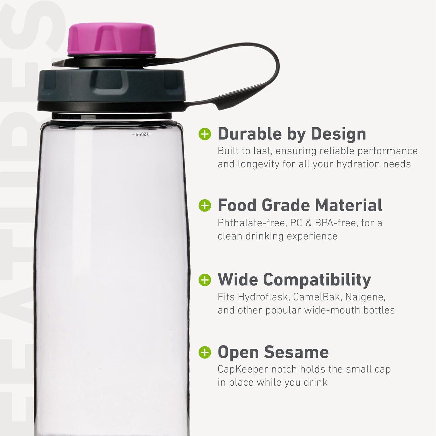 humangear capCAP+ | Converts Wide-Mouth Openings | Secure Easy Open | Food-Safe Material | Water Bottle Accessory Lid