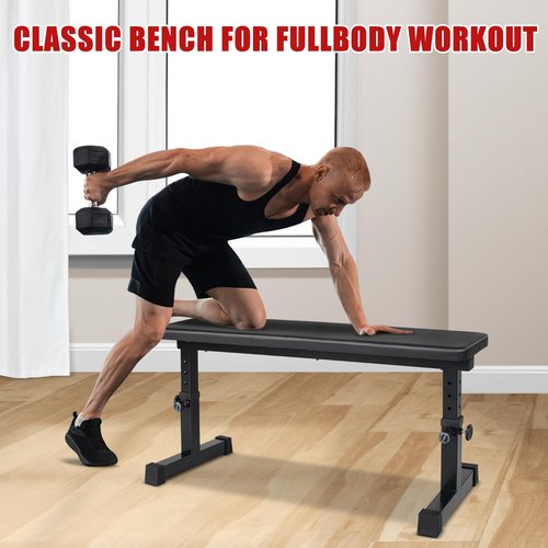 LSKSSNG Flat Weight Bench, Utility Workout Adjustable Height Weight Bench Press with Thick Cushion & Anti-slip Foot Pads, Compact Strength Training for Exercise & Fitness, Home/Gym Easy Assembly