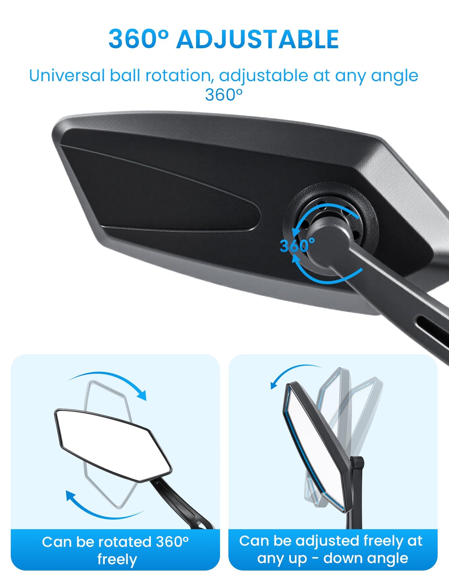 2pcs Bike Mirror Handlebar Mount 360° Adjustable, Wide Rear View Mirror Bicycle Mirrors for Handlebars with Scratch Resistant Glass, Bike Rear View Mirror for Scooter, Motorcycle, Bike Accessory
