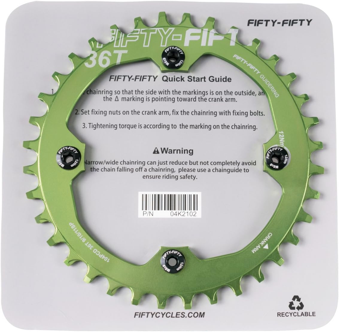 FIFTY-FIFTY 104BCD Narrow Wide Chainring for Mountain Bikes - 30T/32T/34T/36T, 9/10/11-Speed Compatible
