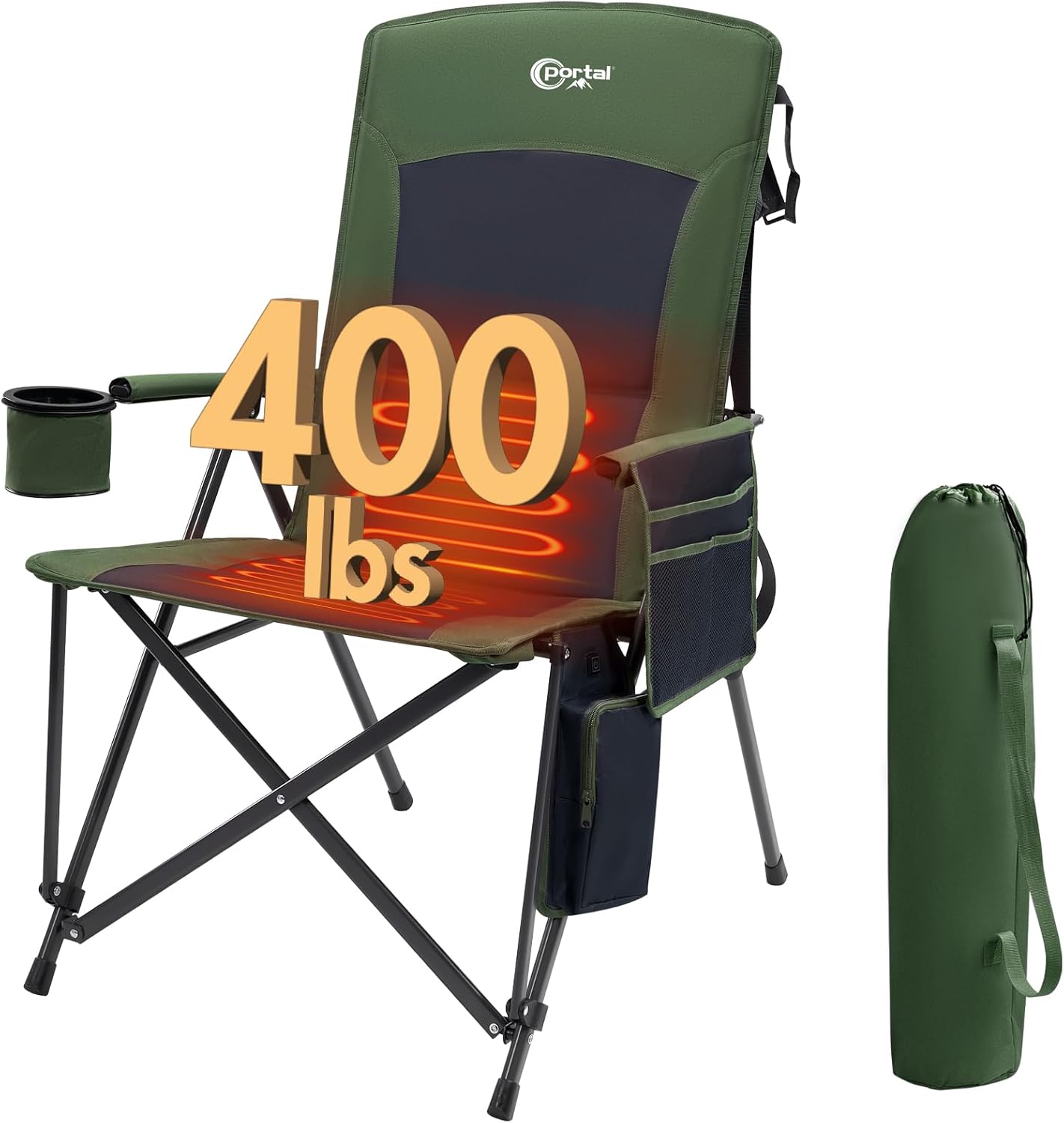 PORTAL Oversized Folding Camping Chair High Back Portable Lawn Chairs for Adults Outdoor Sports with Hard Armrest Cup Holder，Supports 400LBS Black