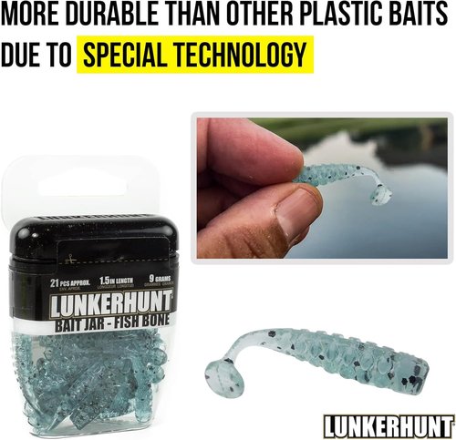 LUNKERHUNT Fishing Jar with Unique Scent Attractant | 1.5-Inch Durable Bait for Ice Fishing | Reusable Soft Plastic Lure for Bass, Trout and Pike