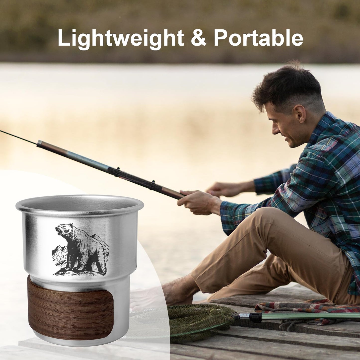 Jutasty Funny Stainless Steel Outdoor Adventurers Cup, Portable Camping Travel Coffee Cup Mug, Hiking Backpacking Outdoor Cup Gifts for Men Father Grandpa Uncle, Animal Polar Bear, 9.5oz(280ml)