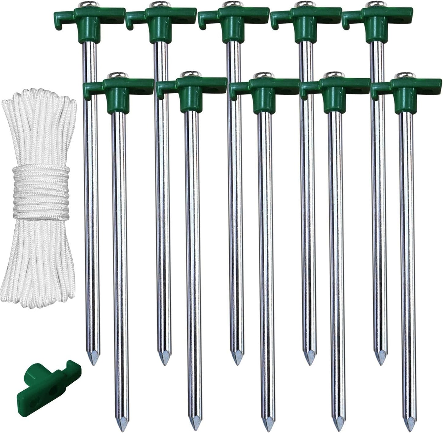 ABCCANOPY 11 Inch Tent Stakes 10 Pcs Non-Rust Metal Ground Anchors, Heavy Duty Spikes with 4 Ropes for Outdoor Camping, Orange