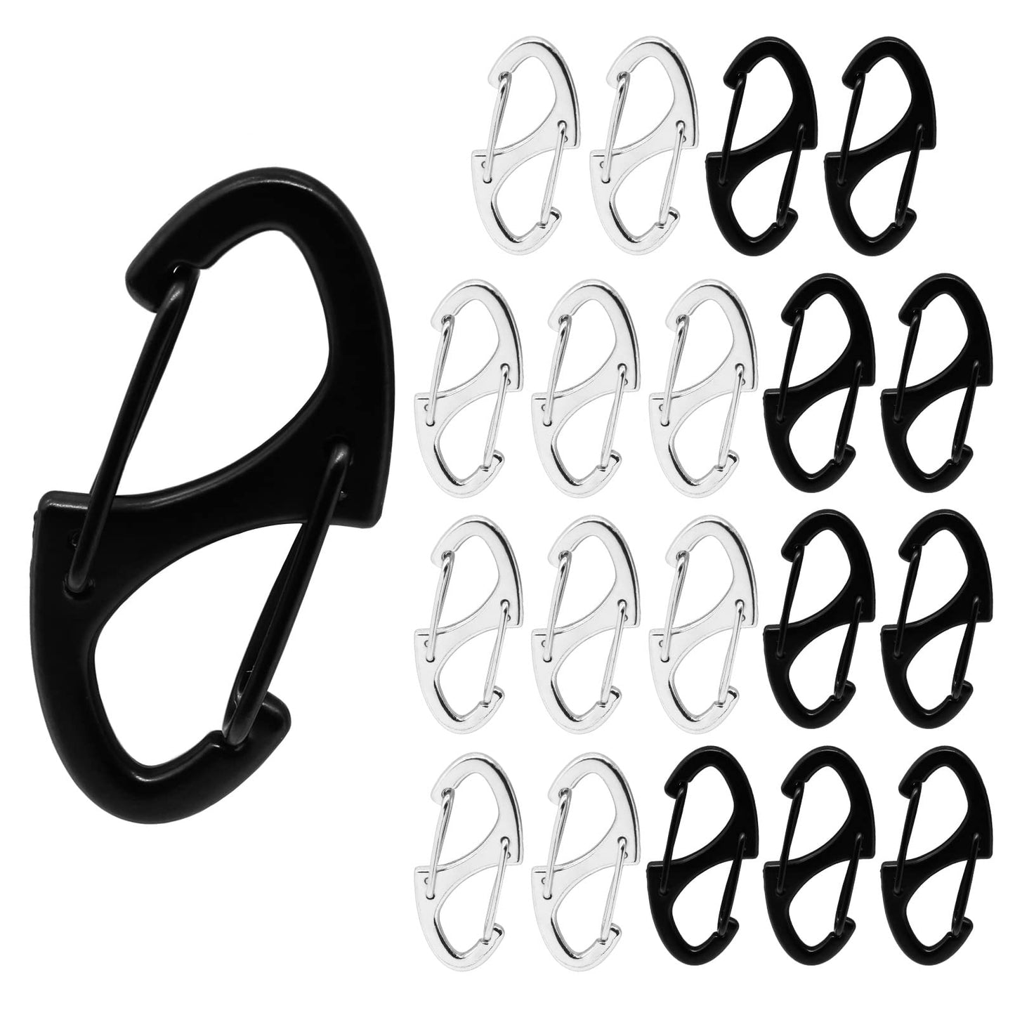 Hitefu 20PCS Dual Carabiner Clips, 1.6 Inch Small Metal S Snap Hook Dual Spring Wire Gate Clip, Tiny Carabiner Clip for for Outdoor Sports Fishing Camping(Black & White)