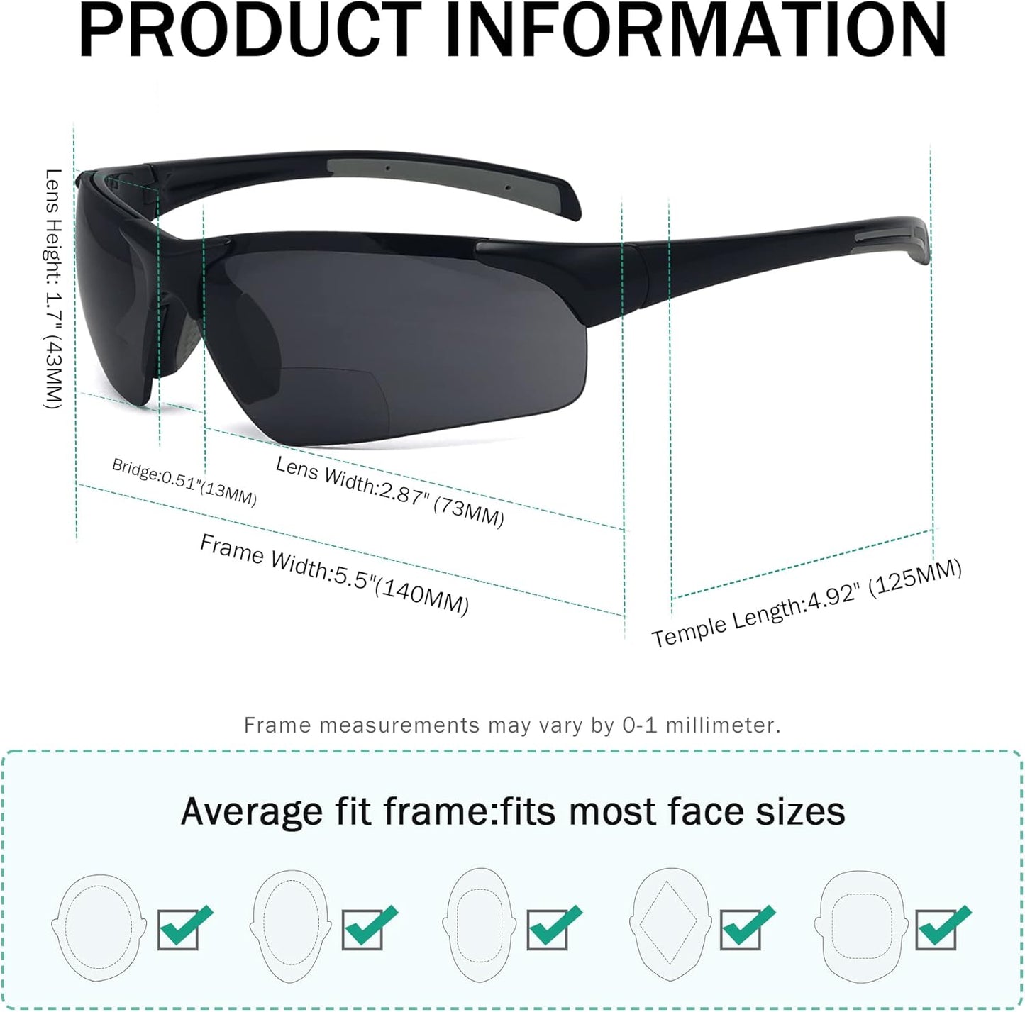 Eyekepper TR90 Unbreakable Sports Polarized Half-Rimless Bifocal Sunglasses