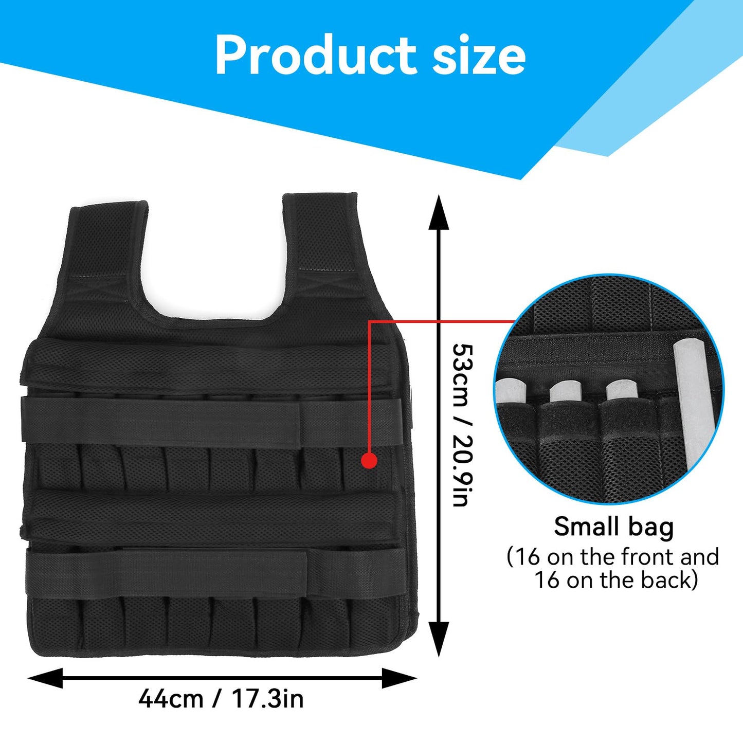 35KG Weighted Vest（Without Weight）, 53x44cm/20.9x17.3in Strength Training Fitness Sandbag Adjustable Sports Running Mesh Vest for Men Women
