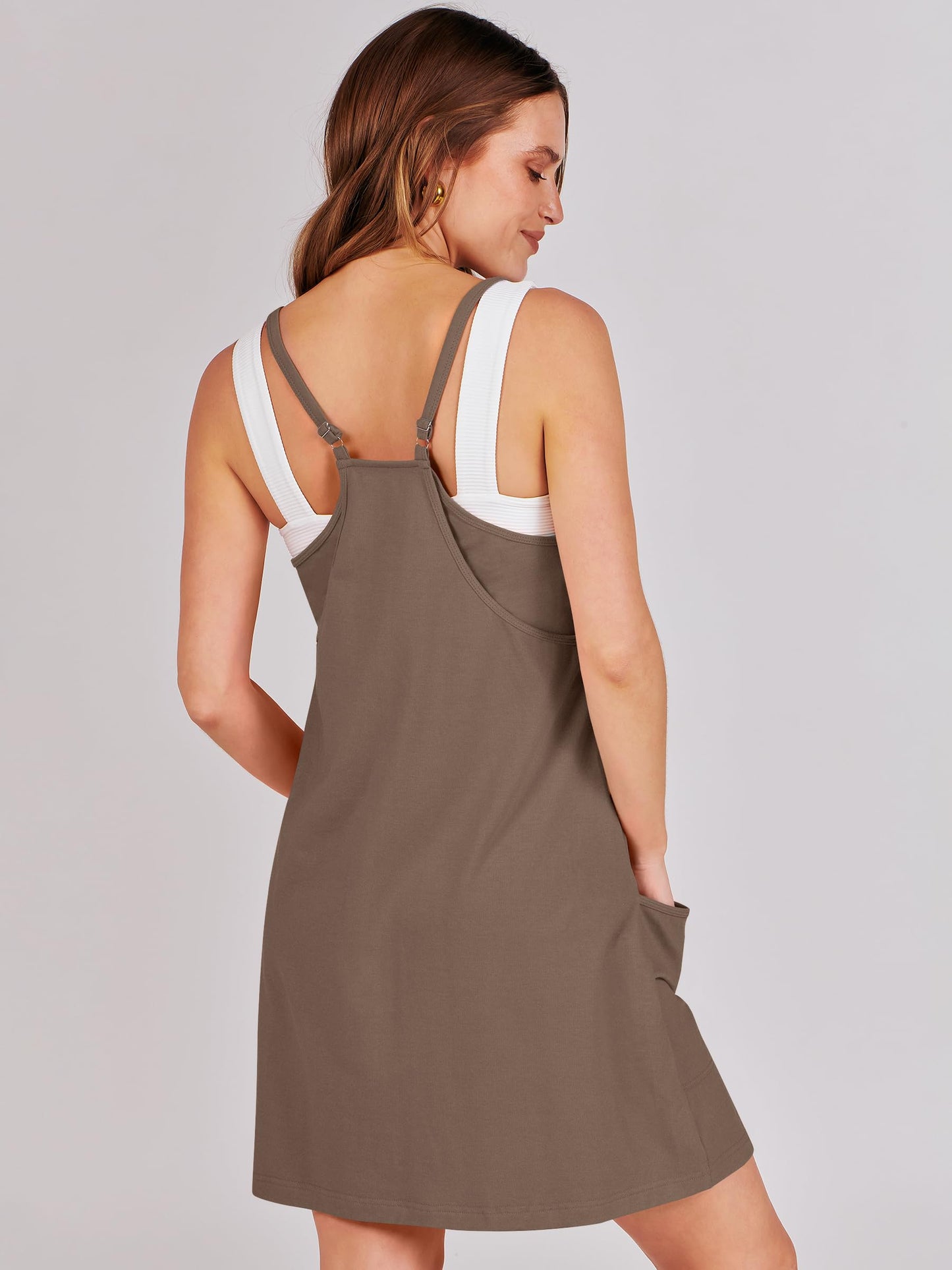 ANRABESS Women Athletic Dress Summer Tennis Workout Active Sports Mini Romper Dress Built in Shorts Travel Vacation Clothes Coffee Medium