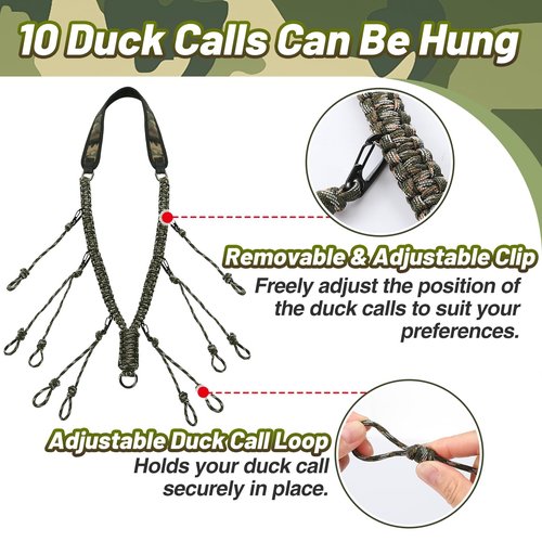 Duck Call Lanyard - Duck Whistle Hunting Accessories with 10 Removable Loops, Camo Woven Goose Call Carry, Christmas Outdoor Predator Gear Gifts for Hunter - Without Duck Call