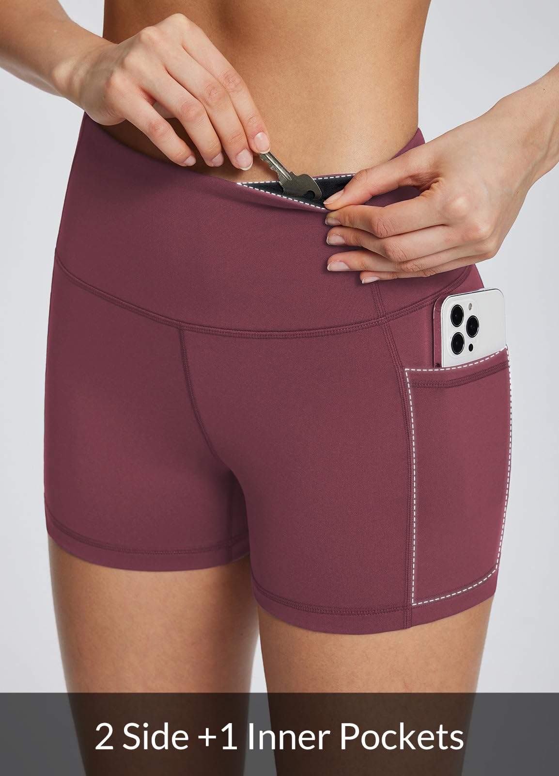 baleaf Gym Shorts Women 3" Biker Workout Yoga Spandex Running Volleyball Tummy Control Compression with Pockets Wine Red M