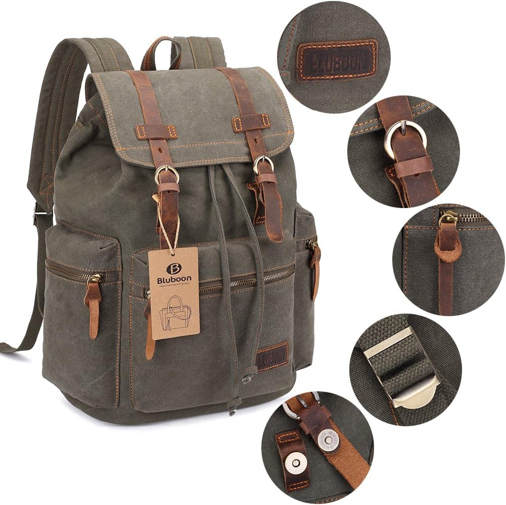 Vintage Leather Trim Backpack for Men & Women | Casual Travel Rucksack for Laptops