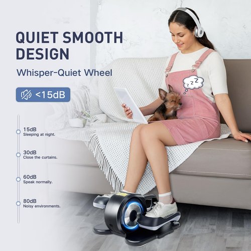 Under Desk Elliptical Electric Pro Leg Exerciser for Seniors and office workers Seated Pedal Exerciser with Remote Control & Non-Slip Pedals Grey-orange
