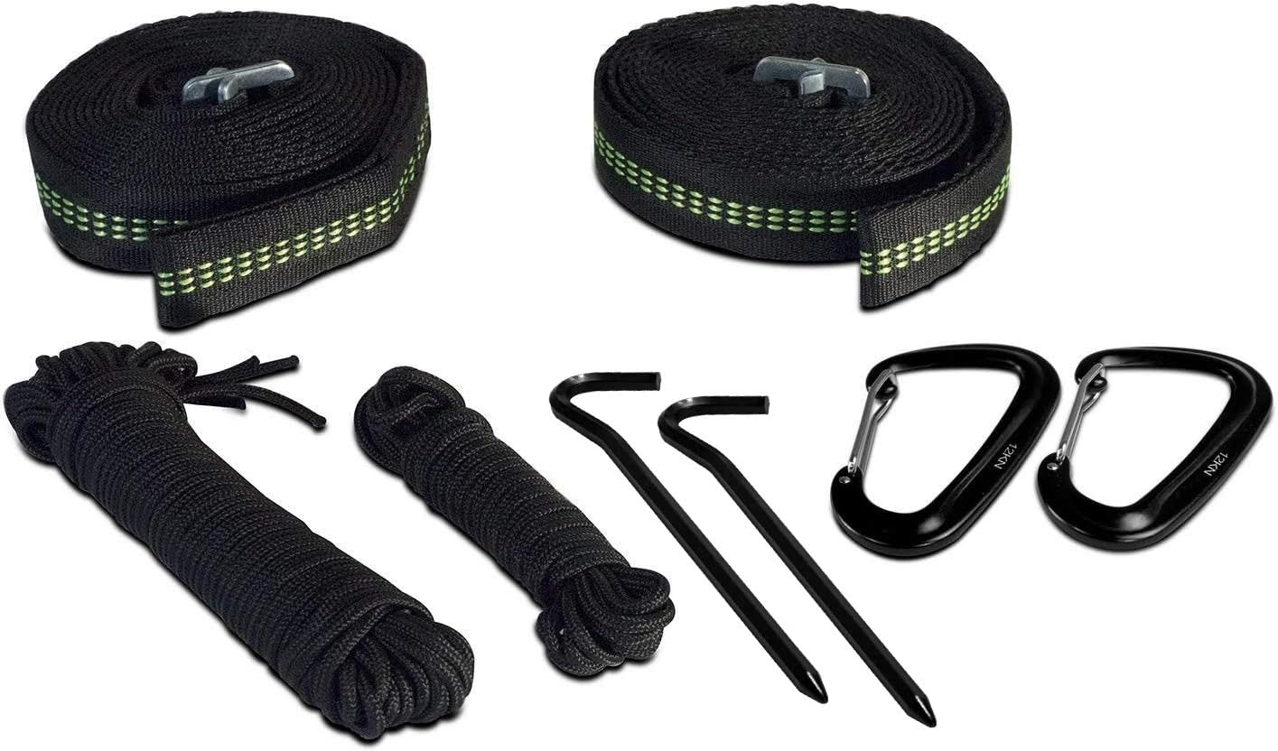 Oak Creek Lost Valley Camping Hammock. Bundle Includes Mosquito Net, Rain Fly, Tree Straps, Compression Sack. Weighs Four Pounds, Perfect for Camping. Lightweight Nylon Single Hammock. Blue and Gray