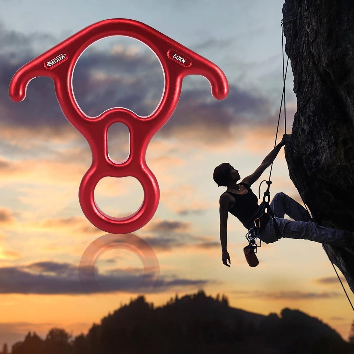 NewDoar 50KN 11000 LBF Rescue Figure,8 Descender Large Bent-Ear Belaying and Rappelling Gear Belay Device for Rock Climbing, Aerial Dance,Ziplining and Peak Rescue 7075 Aluminum Alloy