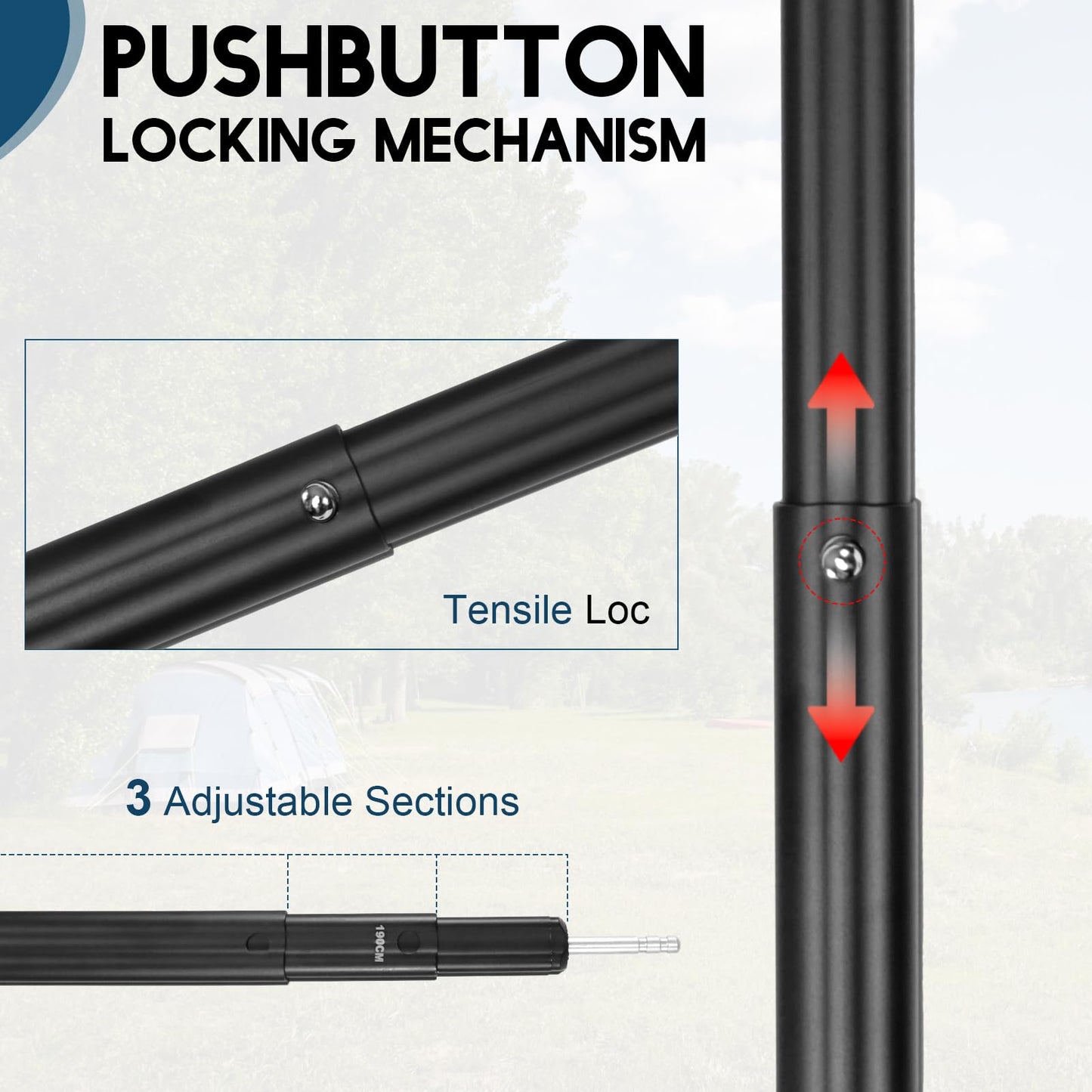 GEEWAY 2 Pcs 77 Inch Tarp Poles for Camping, Heavy Duty Telescoping Tent Pole, Aluminum Adjustable Tent Poles for Outdoor Activity, Wilderness Adventure and RV Travel (Black)