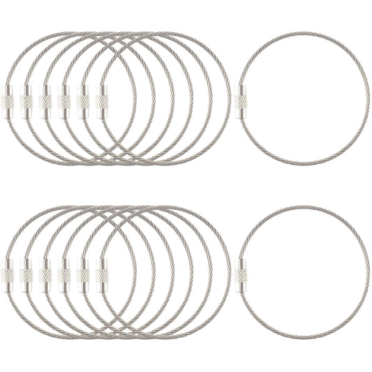 Joez Wonderful 15 Pack of 6 Inch Wire Keychain Cable, Large Stainless Steel Key Ring Loop Holder for Luggage Tags, Keyrings, ID Tag Keeper (Silver)
