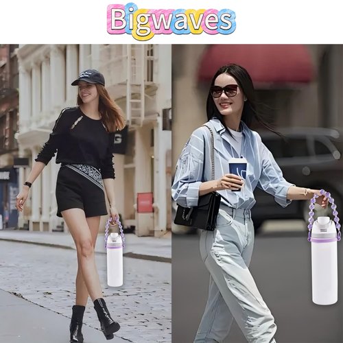 Bigwaves Bottle Silicone Handle Strap,Compatible Owala Freesip Water Bottle - Fits 16oz to 40oz, Water Bottle Carrier Grip Accessories for Running Bike, Gym Or Jogging (Purple)