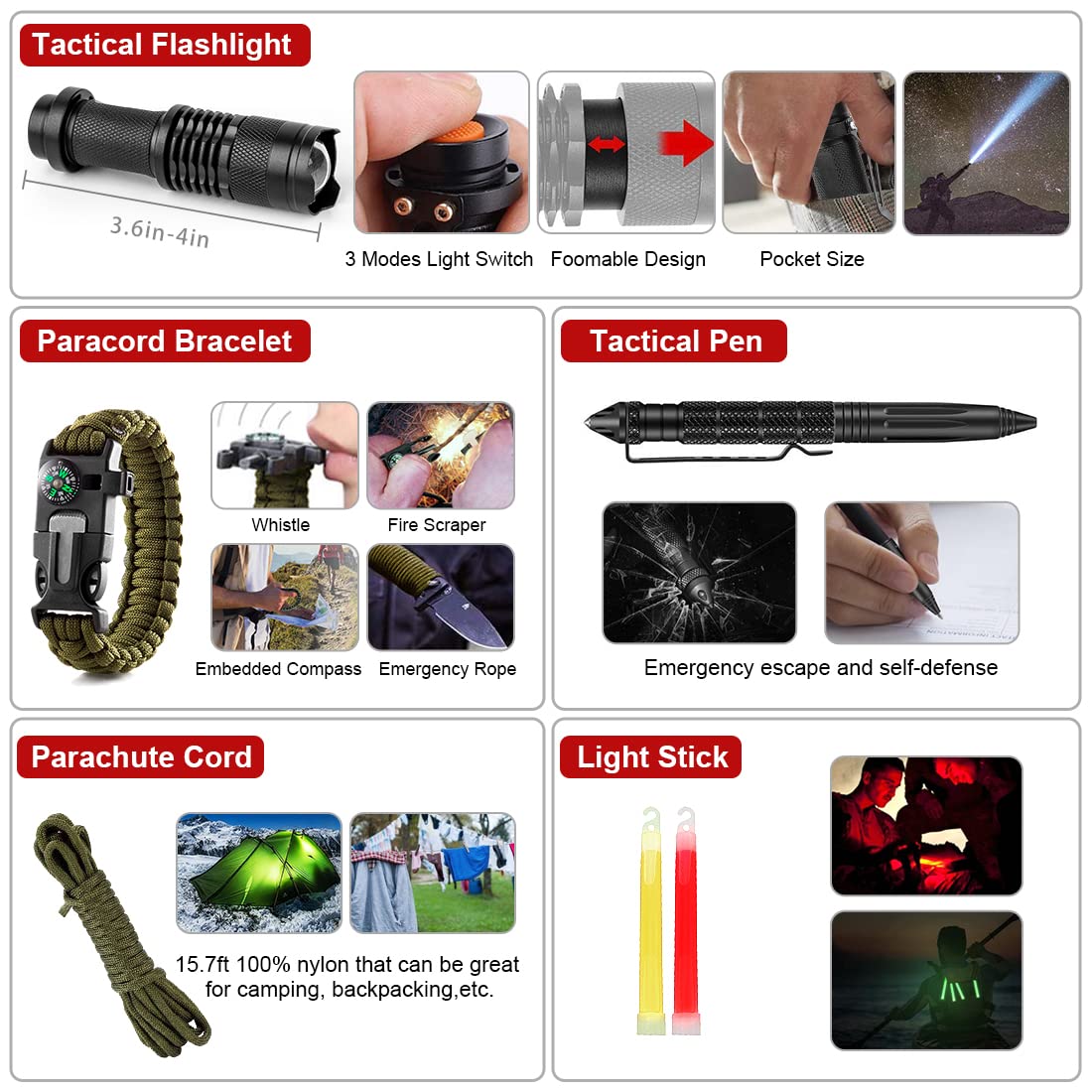 Survival Kit,222 PCS Emergency Survival Gear First Aid Kit with Molle System Compatible Bag Outdoor Camping Gear Emergency Kit for Hunting,Hiking,Fishing, Gifts for Men Women
