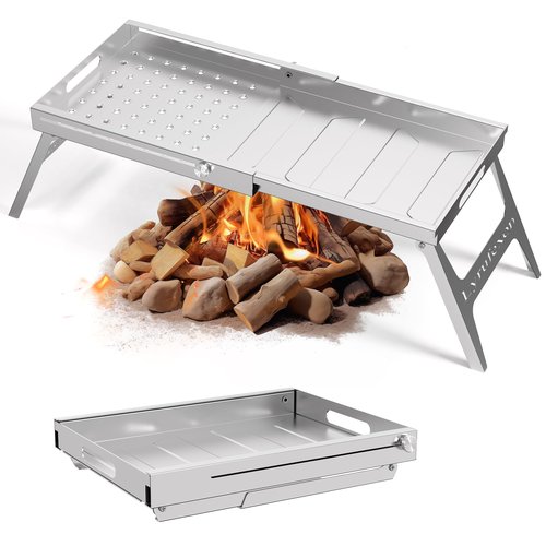 Marudina Foldable Campfire Grill Stainless Steel, 24.8"*11" Food Grade Metal, Non-toxic and Easy to Clean, Folding Camp Fire Grill for BBQ, Picnics, Backpacking, Backyards and Survival