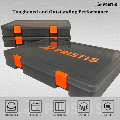 Pristis 4pcs Tackle Trays, 10.1"L 3600 High Strength Plastic Lure Storage, Container with Removable Dividers, Portable Tool Box for Hardware Fitting & Fishing Parts, Adjustable Compartment Organizer