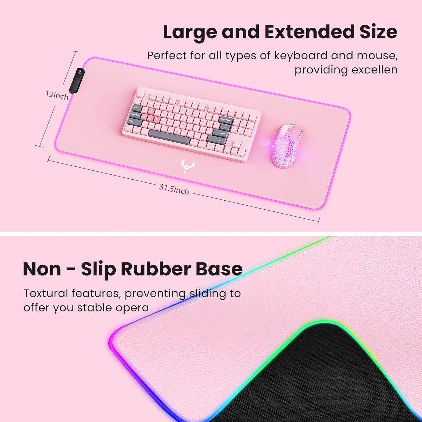 BladeHawks Extra Large RGB Gaming Mouse Pad-14 Light Modes, Extended Soft LED Mouse Pad, Anti-Slip Rubber Base, Computer Keyboard Mousepad Mat (31.5 x 12 Inch)