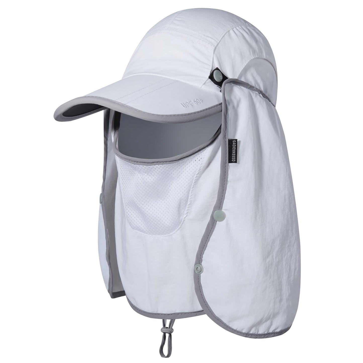 GADIEMKENSD Foldable Fishing Sun Hat with Neck Flap Face Cover Sun Protection Cool Baseball Cap Adjustment Covering Removable Legion Hat for Fishing Gardening Hiking Golf White