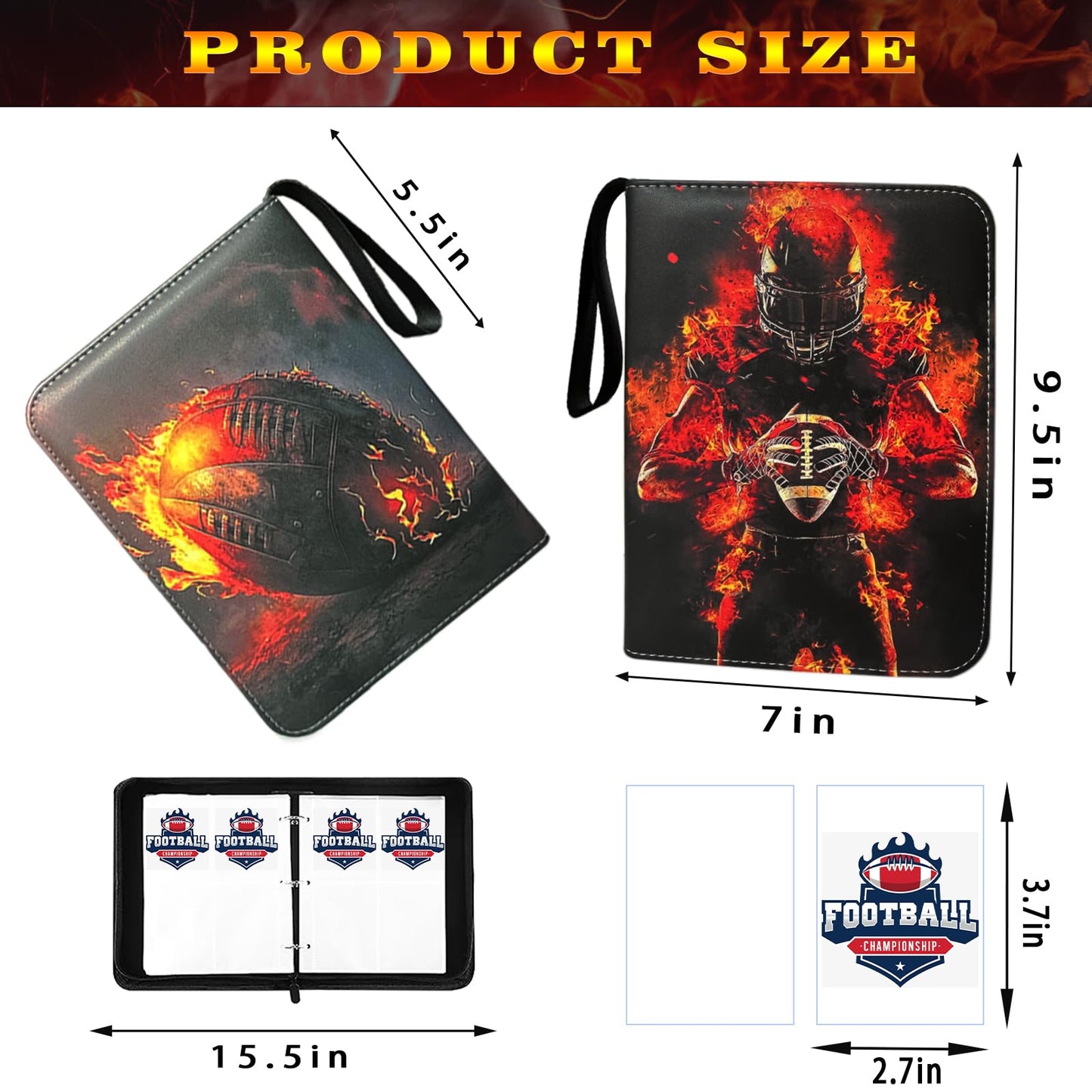 Football Card Binder with Sleeves, 400 Pockets Football Card Holder Protectors Albums, Card Storage Organizer Case Compatible with Trading Card and Other Sports Cards