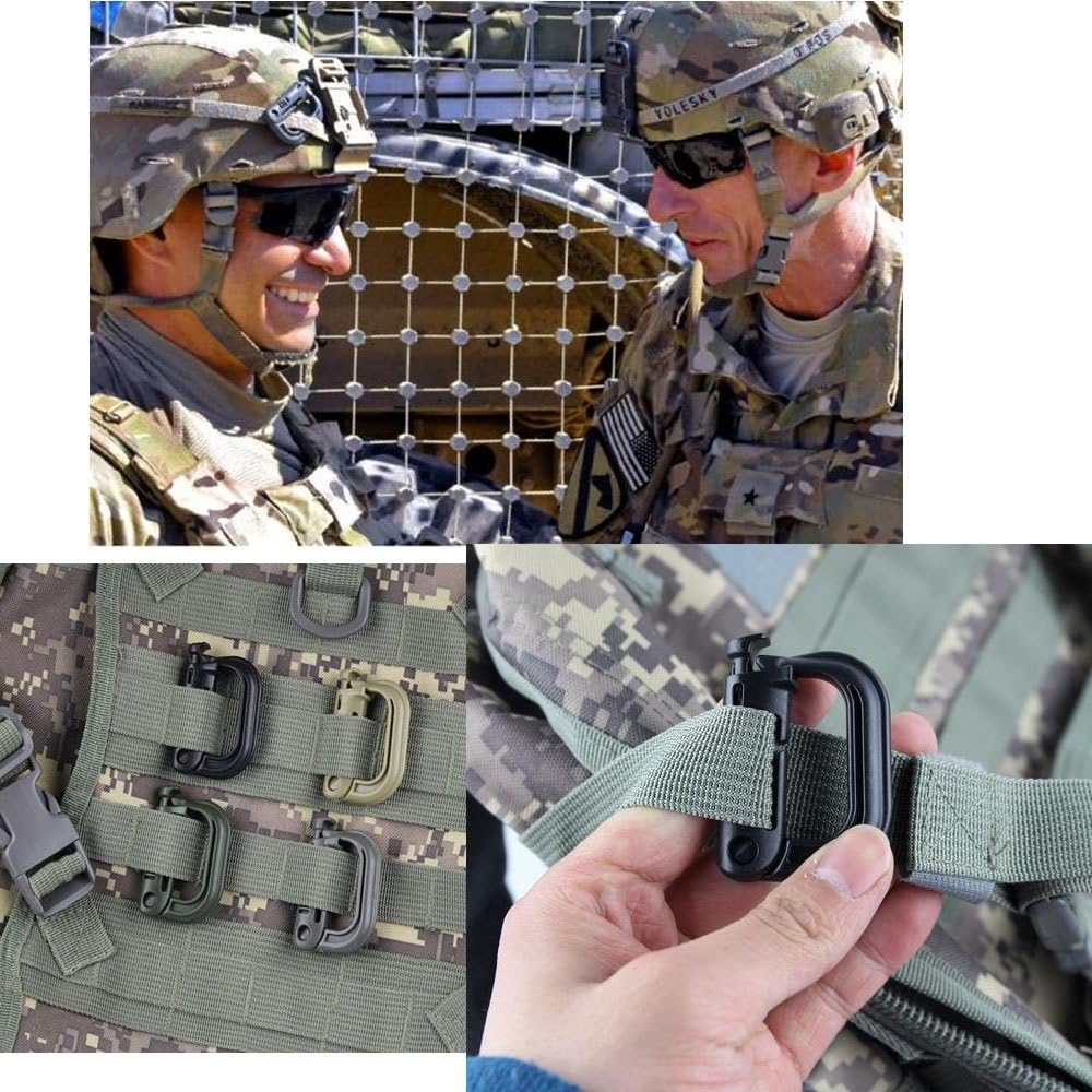 Jadedragon Multipurpose Tactical 360 Rotation D-Ring Clips/Locking Carabiner/Hydration Tube Clips/Elastic String Strap Management Tool for MOLLE Webbing Attachment Backpacks