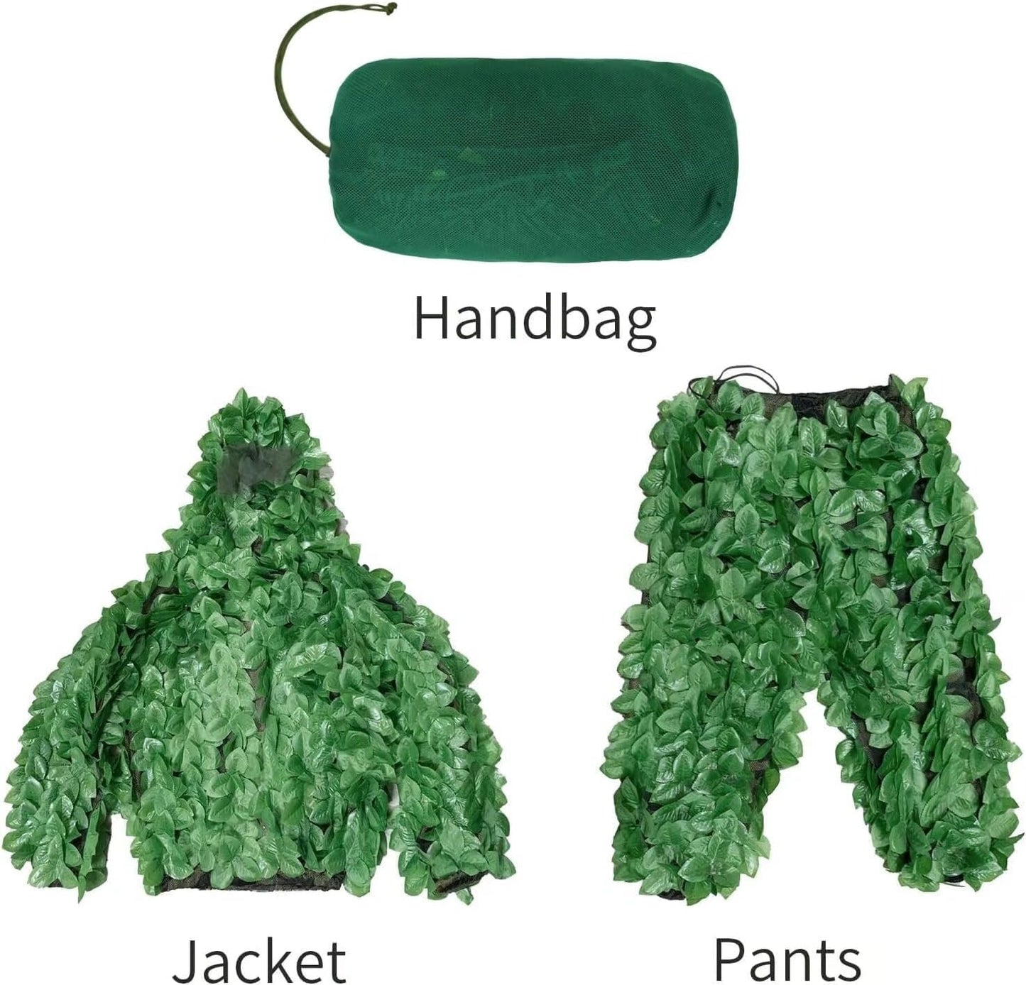 HYOUT Hooded Ghillie Suit Camo Suit Woodland Forest Military 3D Green Leafy Clothing Costume for Jungle Halloween Party