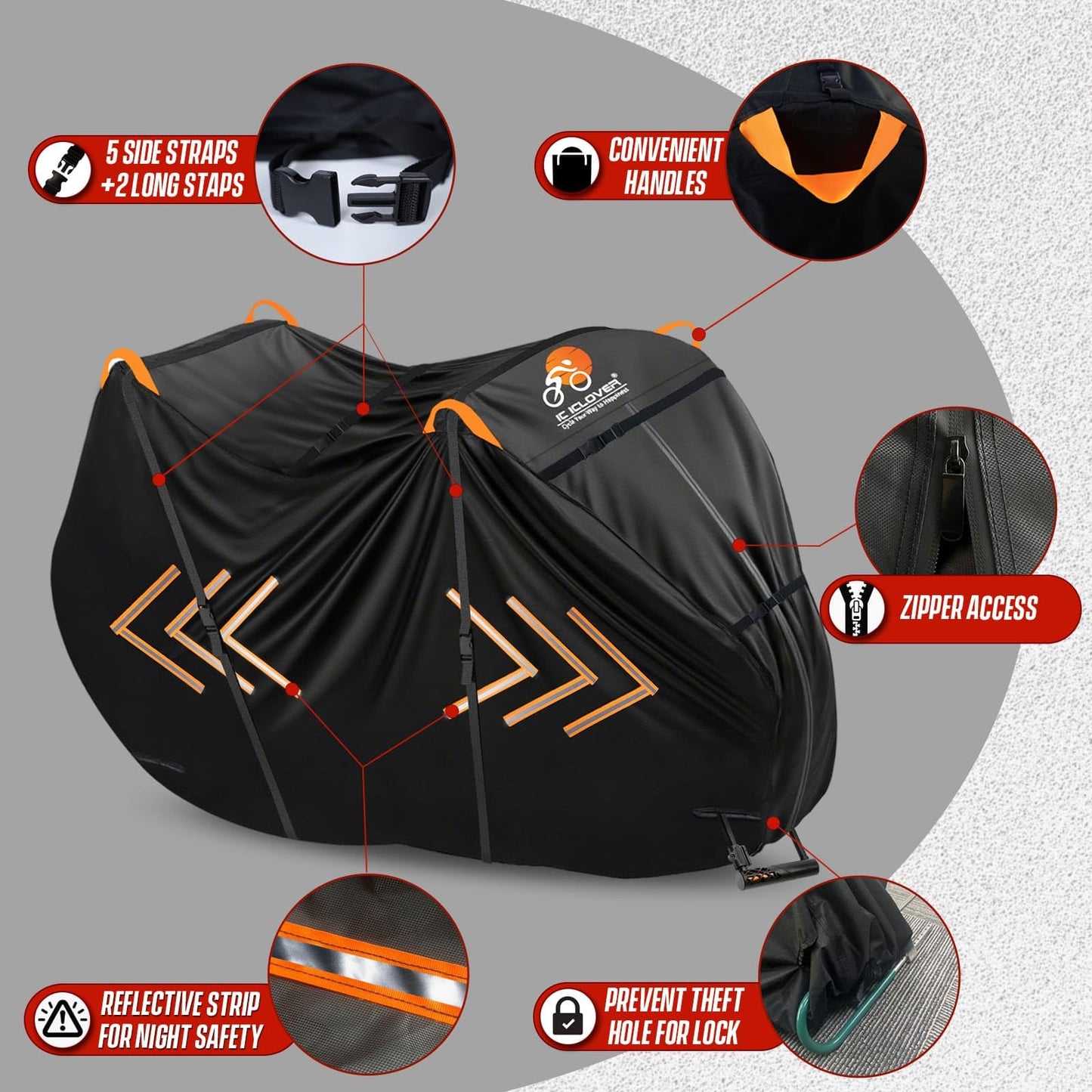 IC ICLOVER Bike Cover for Transport on Rack, Bicycle Covers for 2 Bikes on Rear Bike Rack, 600D Outdoor Storage Bike Travel Cover on Hitch, Waterproof Bike Rack Covers for 2 Bikes on Car Bike Rack