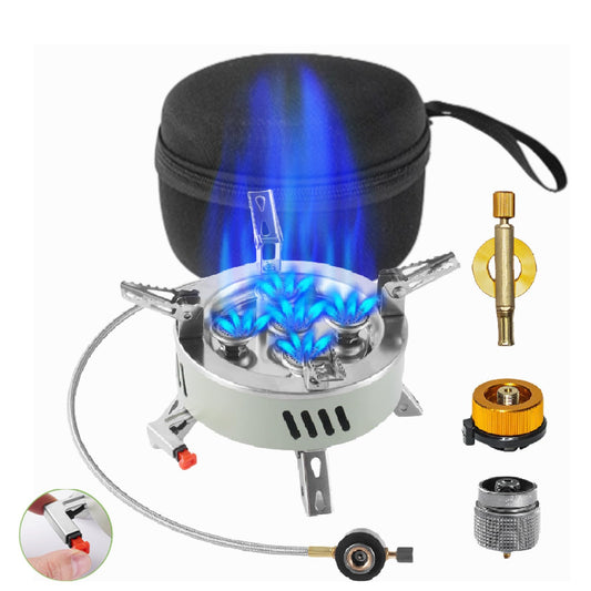 ARJEOU Camping Stove, Portable Lightweight Backpacking Stove with EVA Bag and Piezo Ignition, Foldable 3 in 1 Gas Stove Burner for Outdoor Picnic Cooking and Hiking (Large)